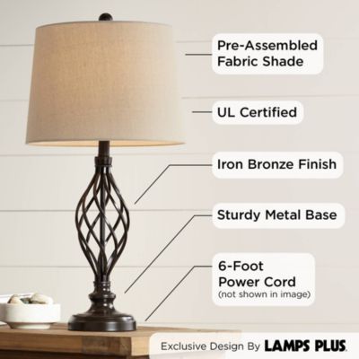 Annie Modern Industrial Table Lamps 28" Tall Set of 2 Bronze Iron Cream Tapered Drum Shade for Bedroom Living Room Nightstand