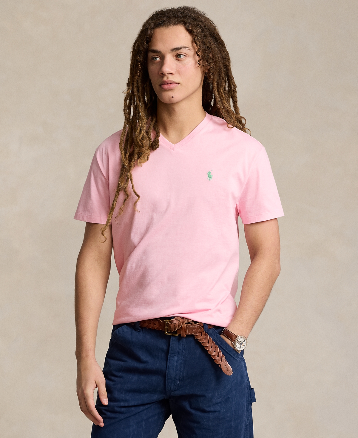 Shop Polo Ralph Lauren Men's Classic-fit Jersey V-neck T-shirt In Garden Pink