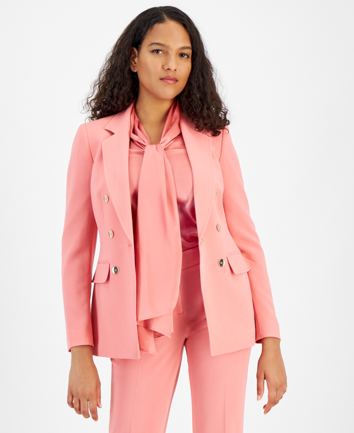 Women's Textured Crepe One-Button Blazer, Created for Macy's - Bar White