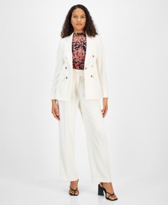 Shop Bar Iii Womens Textured Crepe One Button Blazer Printed Drape Front Sleeveless Top Pleated Extended Tab Mid  In Bar White
