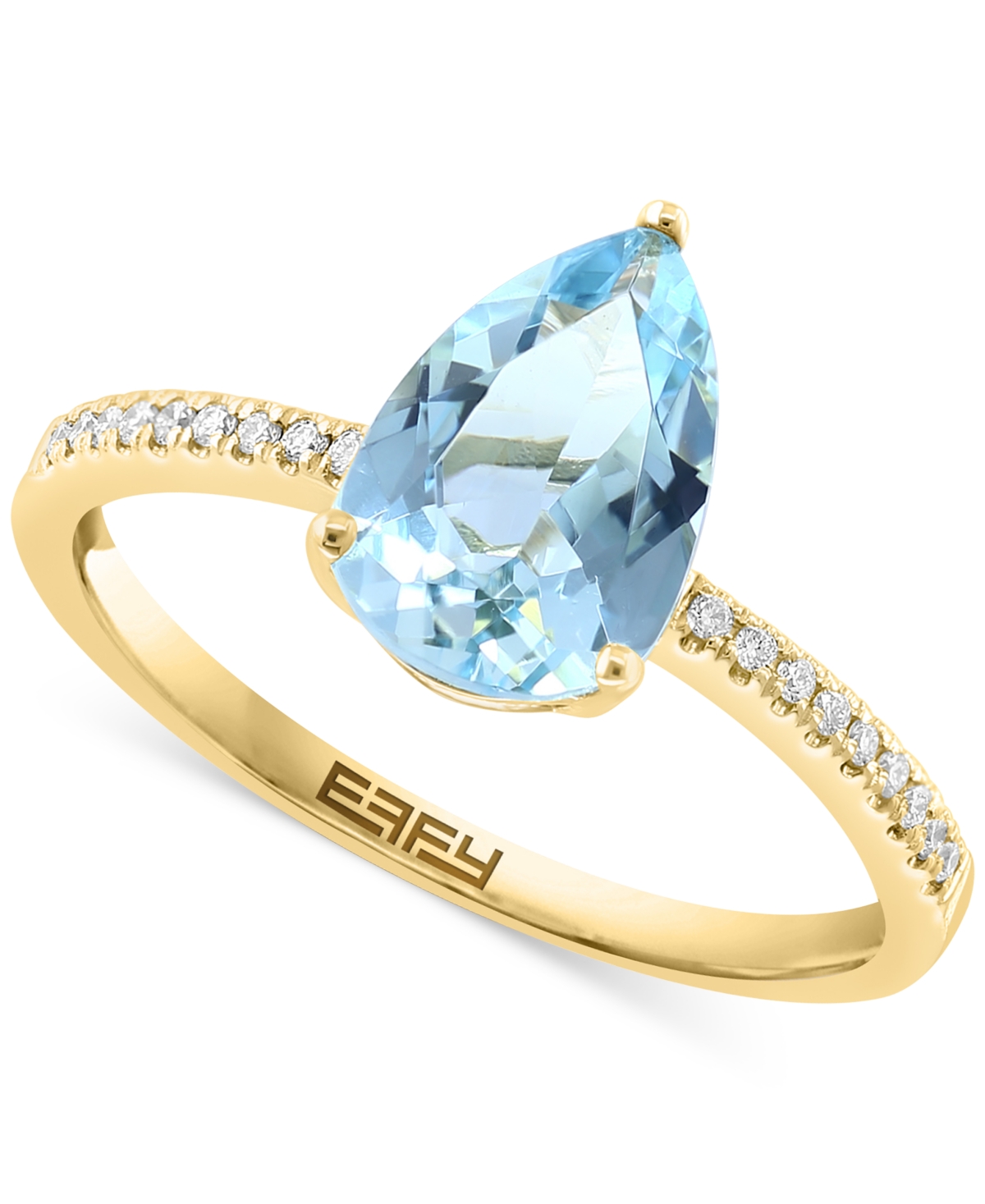 Effy Collection Effy Aquamarine (1-1/2 Ct. T.w.) & Diamond (1/20 Ct. T.w.) Pear Ring In 14k Gold In Yellow Gold