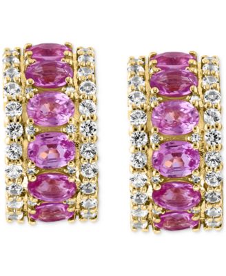 EFFY&reg; Blue & White Sapphire (3-1/4 ct. t.w.) & Diamond (1/20 ct. t.w.) Small Hoop Earrings in 14k White Gold, 0.59" (Also available in Pink Sapphire)