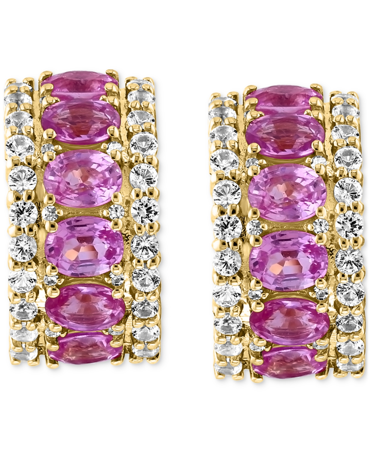 Effy Collection Effy Blue & White Sapphire (3-1/4 Ct. T.w.) & Diamond (1/20 Ct. T.w.) Small Hoop Earrings In 14k Whi In Brown