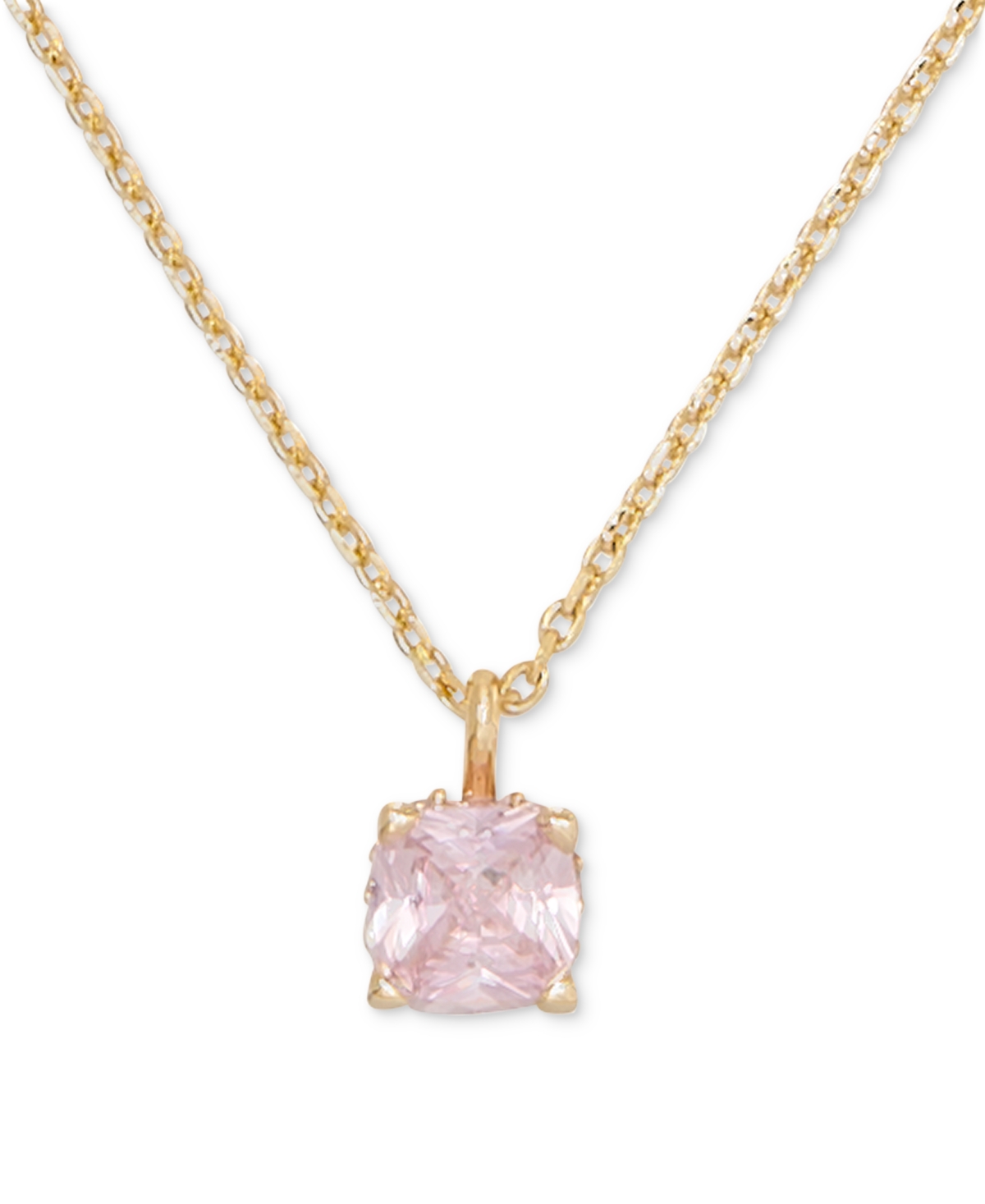 Shop Kate Spade Little Luxuries Gold-tone Pave & Crystal Square Pendant Necklace, 16" + 3" Extender In Pink.