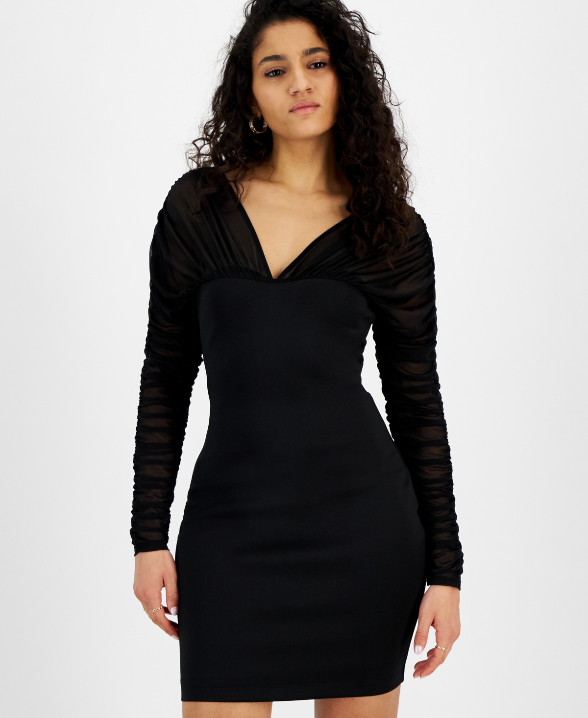 Shop Guess Women's Long-sleeve V-neck Clara Dress In Black