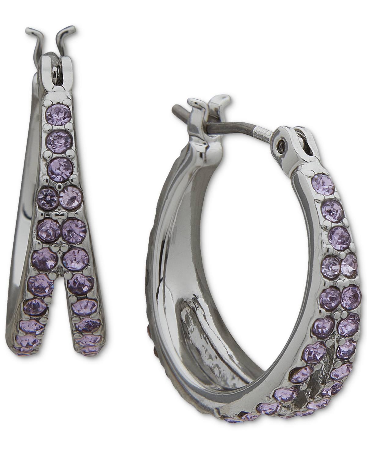 Shop Karl Lagerfeld Gold-tone Pave Split Hoop Earrings In Purple