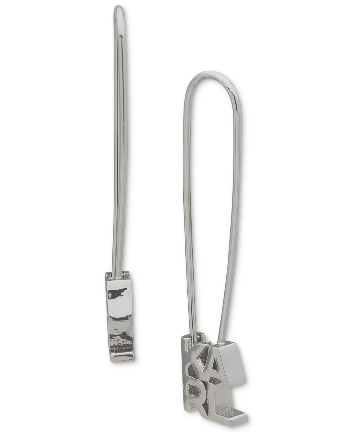 Shop Karl Lagerfeld Logo Safety Pin Threader Earrings In Rhodium