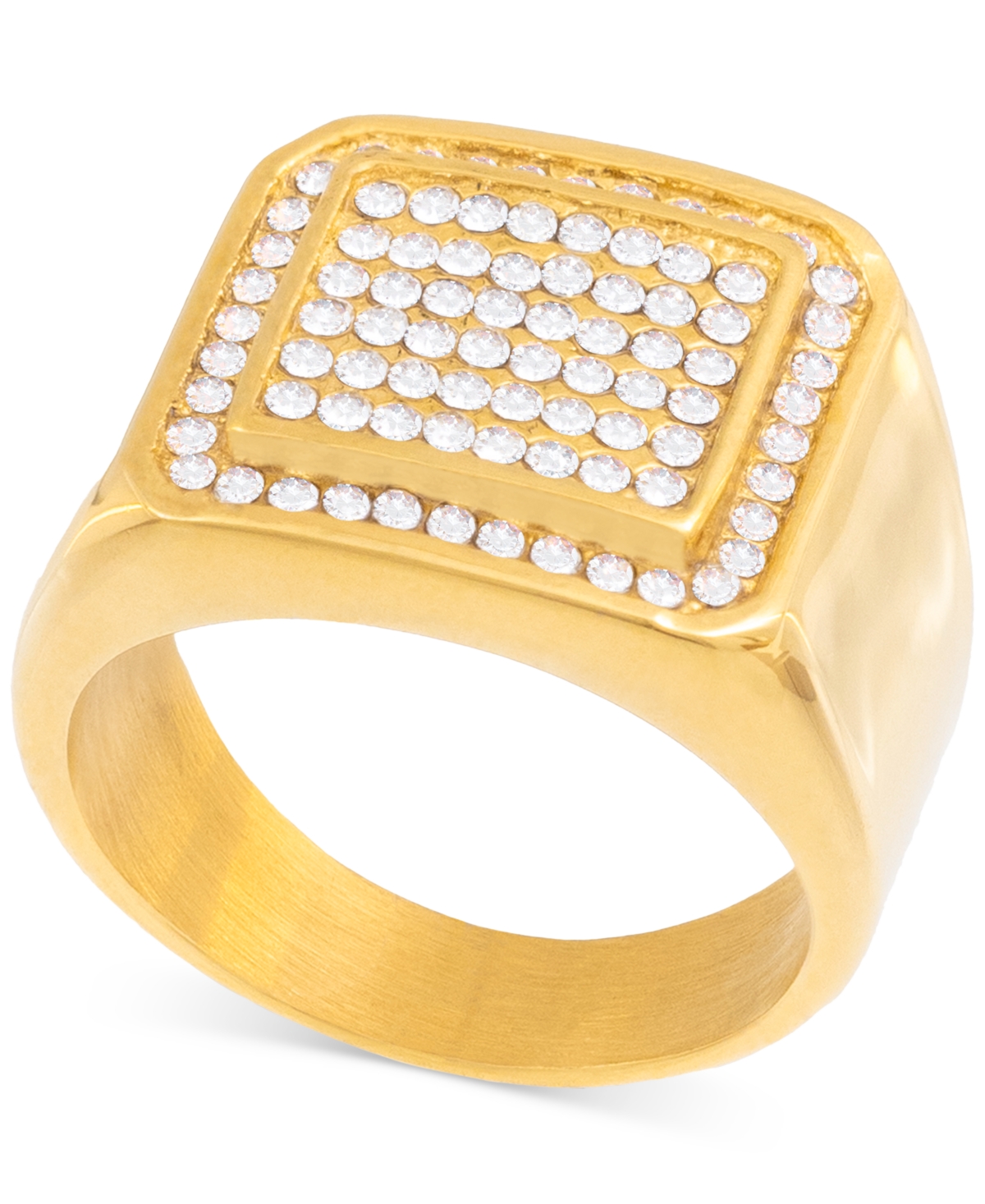 Smith Men's Crystal Square Cluster Ring in Gold-Tone Ion-Plated Stainless Steel - Gold-Tone