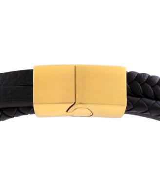 Men's Multirow Black Fiber Bracelet in Gold-Tone Ion-Plated Stainless Steel