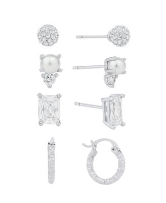 Cubic Zirconia and Imitation Pearl Earring Set