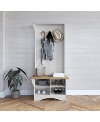 Hall Tree With Divided Storage Bench, 3 Hook Coat Rack, 4 Cubby Bench For Storage