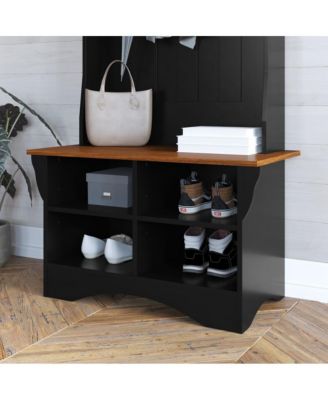 Hall Tree With Divided Storage Bench, 3 Hook Coat Rack, 4 Cubby Bench For Storage