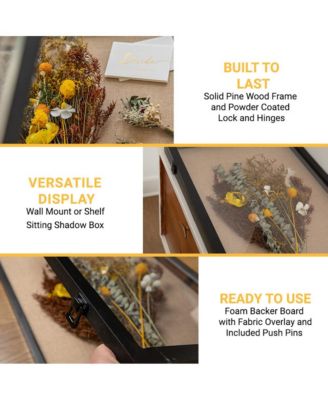 Wood Shadow Box Display Case - Solid Wood With Acrylic Window - Security Latch - For Mementos And Keepsakes