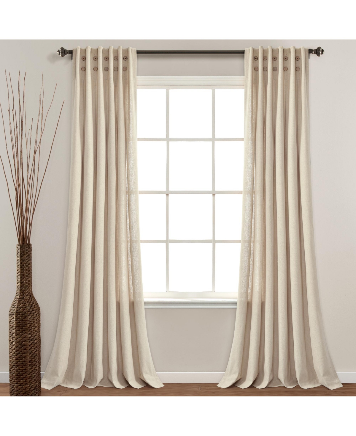 Lush Decor Linen Button Pinched Pleat Window Curtain Panel In Dark Linen