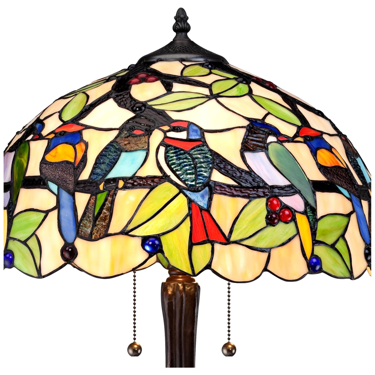Traditional Tiffany Style Table Lamp High Bronze Tropical Birds Clear Multicolored Antique Stained Glass Shade Decor for Living Room Bedroom Ho