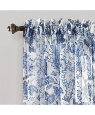 Cynthia Jacobean Sheer Window Curtain Panels Blue 52X84+2 Set