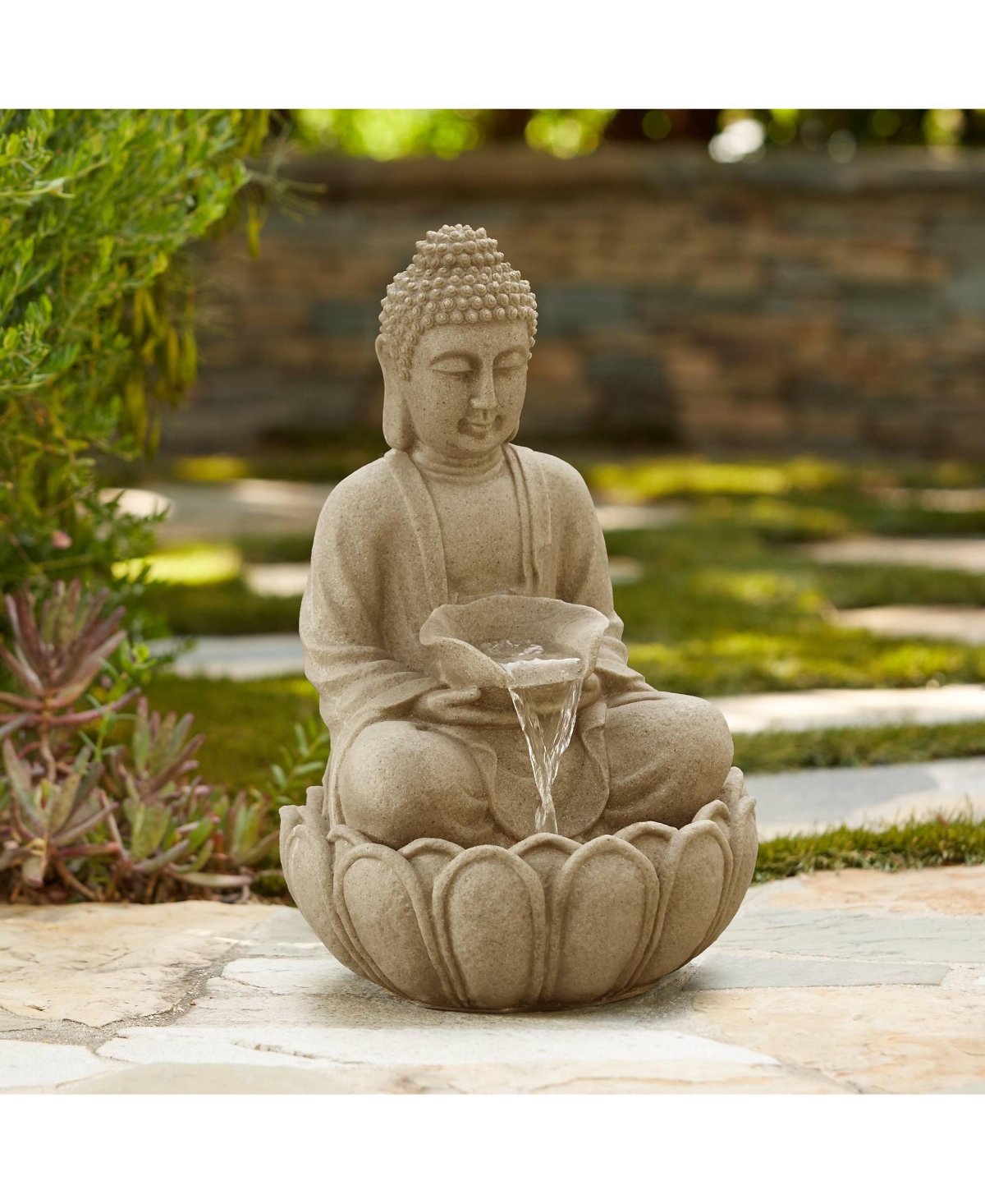 Sitting Buddha Zen Outdoor Water Fountain with Light Led 22" High Faux Sandstone Meditation Decor for Garden Patio Yard Home Lawn Porch House Relaxati