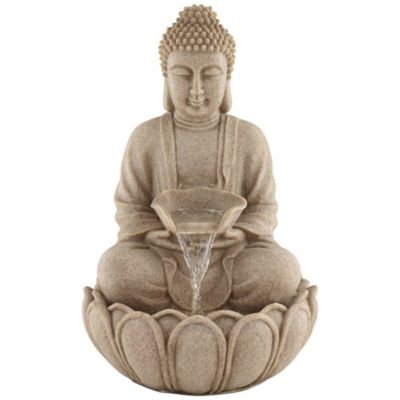 Calm Buddha 22" High Large Zen Asian Indoor Outdoor Decor Sand Stone Floor Fountain with Light LED Outside