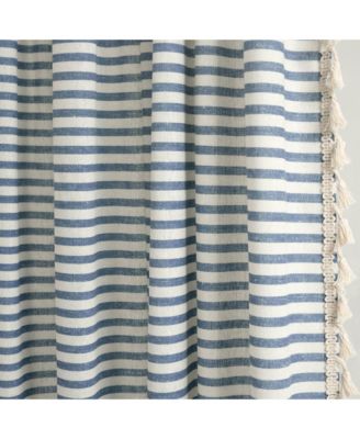 Boho Coastal Horizontal Ticking Stripe Tassel Window Curtain Panels