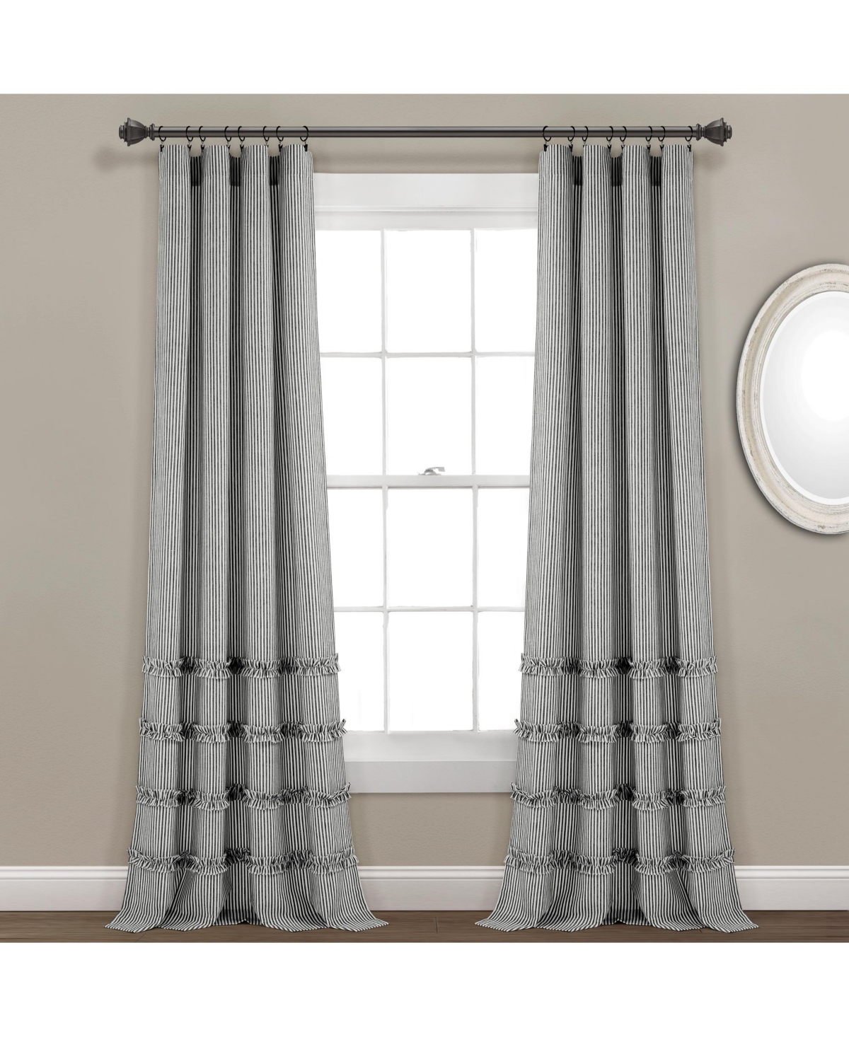 Lush Decor Vintage Stripe Yarn Dyed Cotton Window Curtain Panels In Black