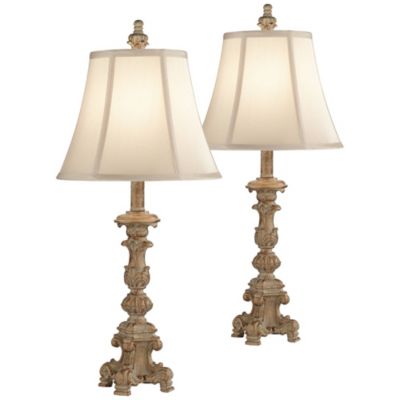 Elize Traditional French Country Style Vintage like  White Washed Candlestick Table Lamps 26.5" High Set of 2 Bell Shade for Living Room Bedroom House Bedside Nightstand Home Office - Regency Hill