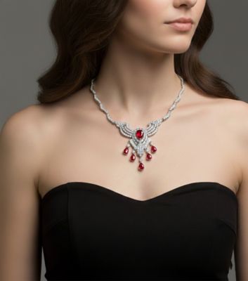 Women's Elegant White Gold Plated Teardrop CZ Statement Necklace