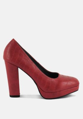 Womens Whitley Croc Texture High Block Heel Pumps