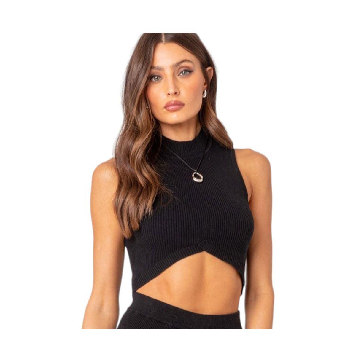 EDIKTED WOMEN'S MARCUS HIGH NECK KNIT CROP TOP