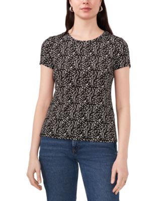 Vince Camuto - Women's Floral Keyhole-Back Short-Sleeve Top