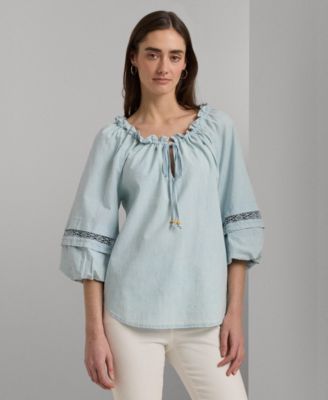 Lauren Ralph Lauren - Women's Cotton Chambray Lace-Trim Blouse