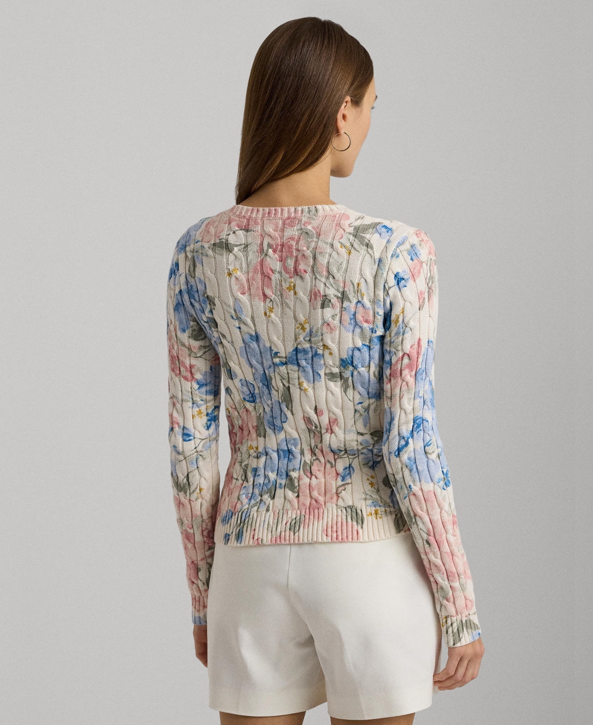 Shop Lauren Ralph Lauren Women's Floral Cable-knit Sweater, Regular & Petite In Cream Multi