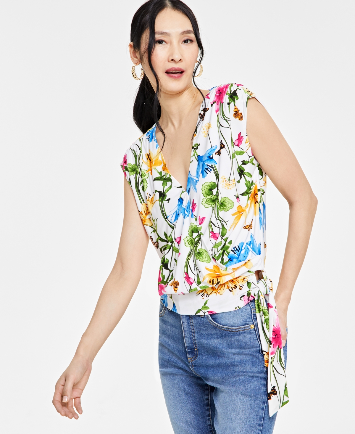 Shop Inc International Concepts Women's Printed Surplice Top, Created For Macy's In Risa Blooms