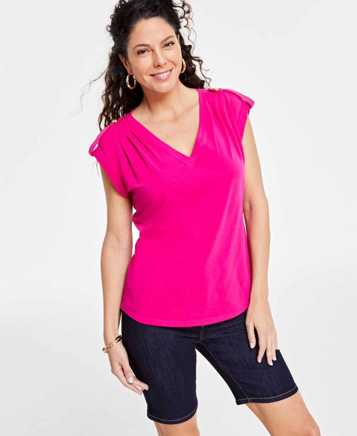 Inc International Concepts Women's Cap-sleeve V-neck Top, Created For Macy's In Pink Dragonfruit