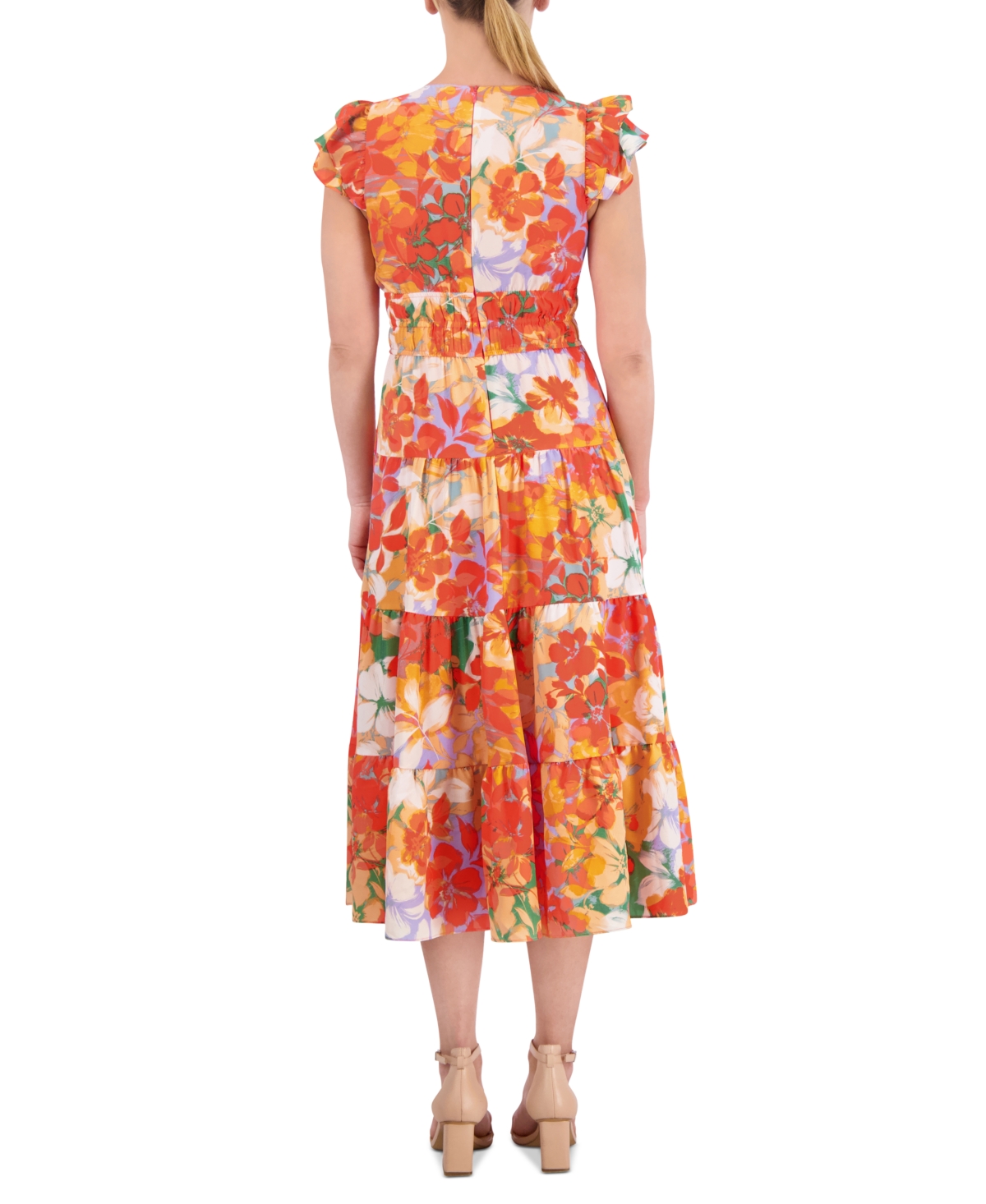 Shop Vince Camuto Women's Floral-print Tiered Midi Dress In Multi