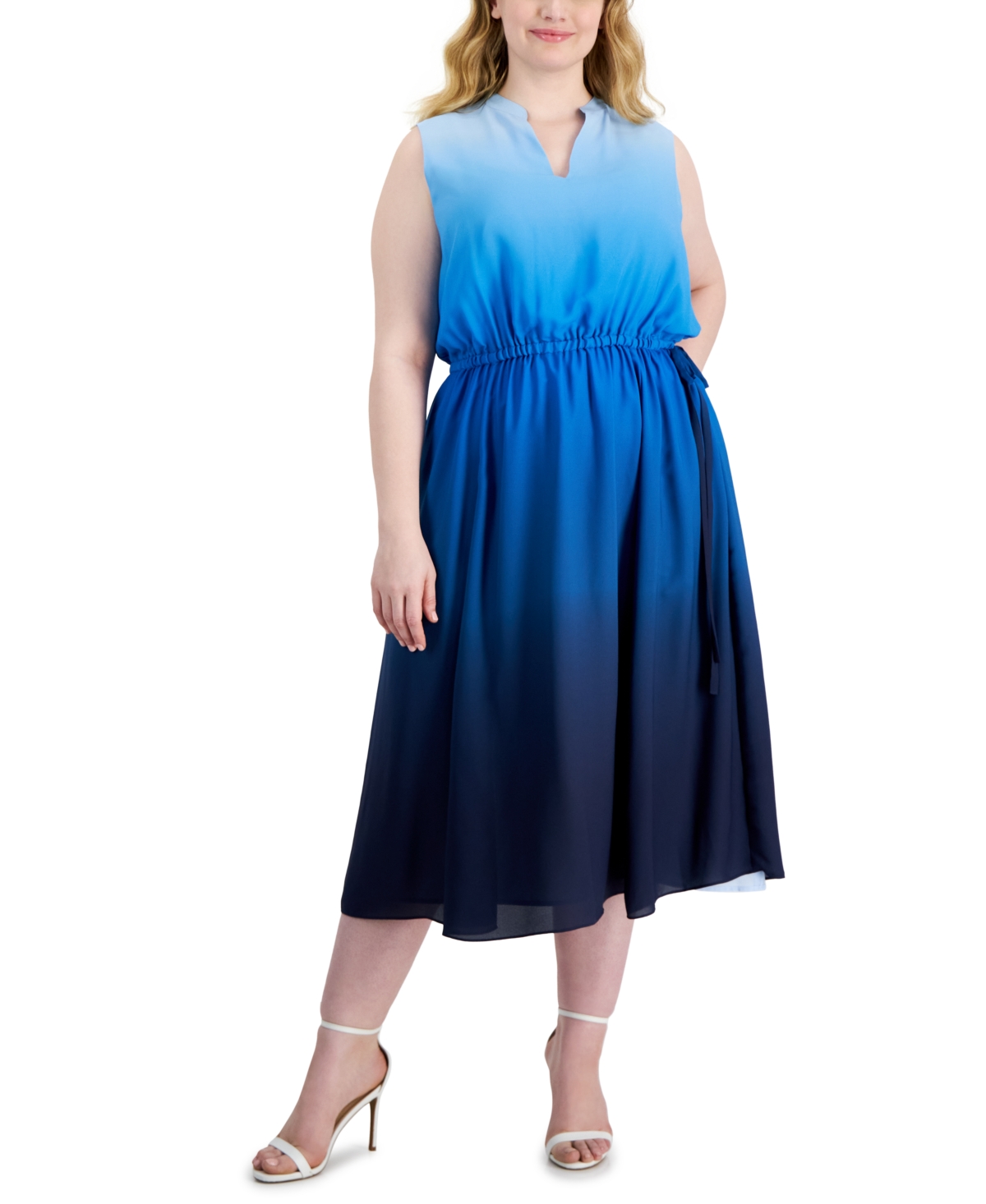 Shop Anne Klein Plus Size Jenna Ombre Sleeveless Midi Dress In Distant Multi,shore Blue Multi