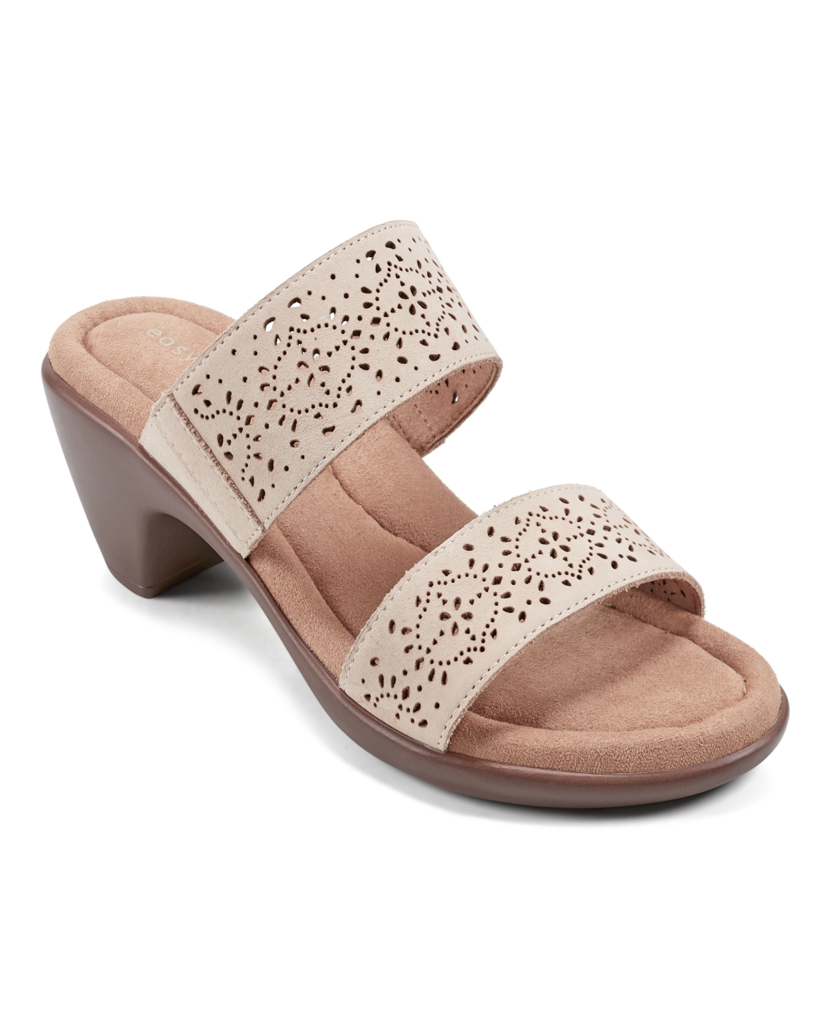 Shop Easy Spirit Women's Crista Slip-on Round Toe Heeled Sandals In Light Natural Nubuck