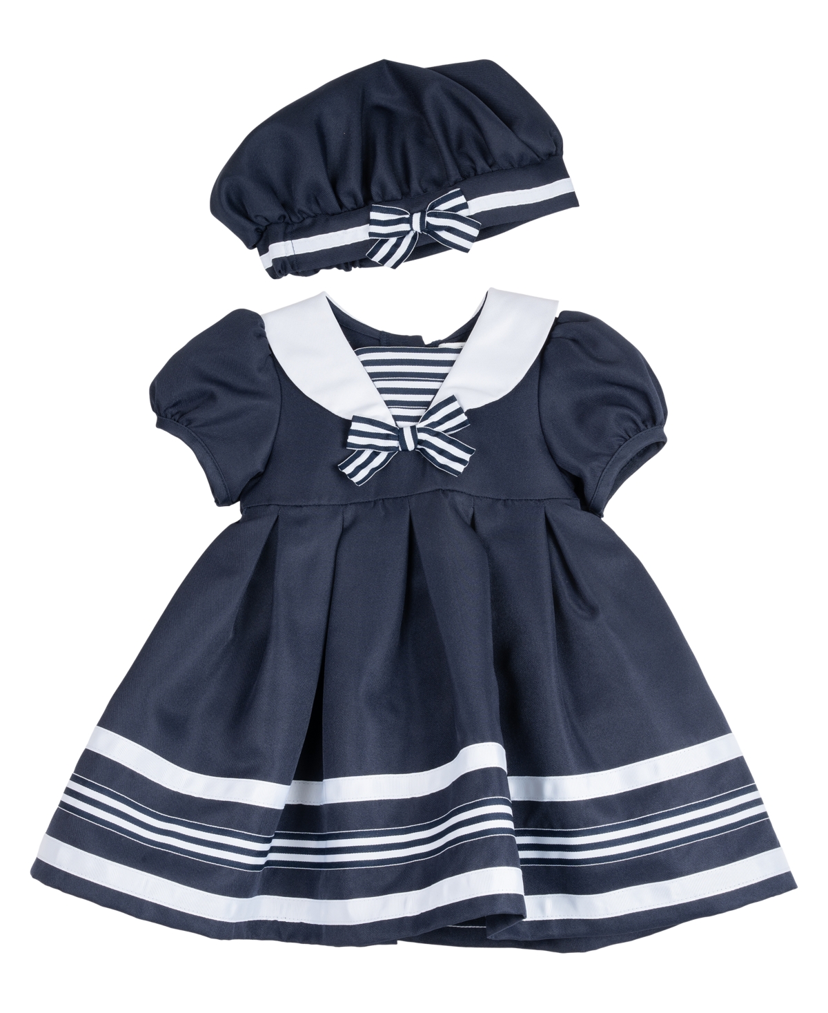 Shop Rare Editions Baby Girls Sailor Dress With Matching Hat And Diaper Cover, 2 Piece Set In Navy