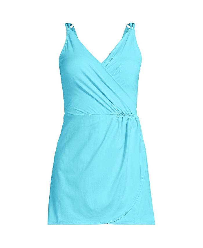 Lands' End Women's Chlorine Resistant Tulip Wrap Swim Dress One Piece