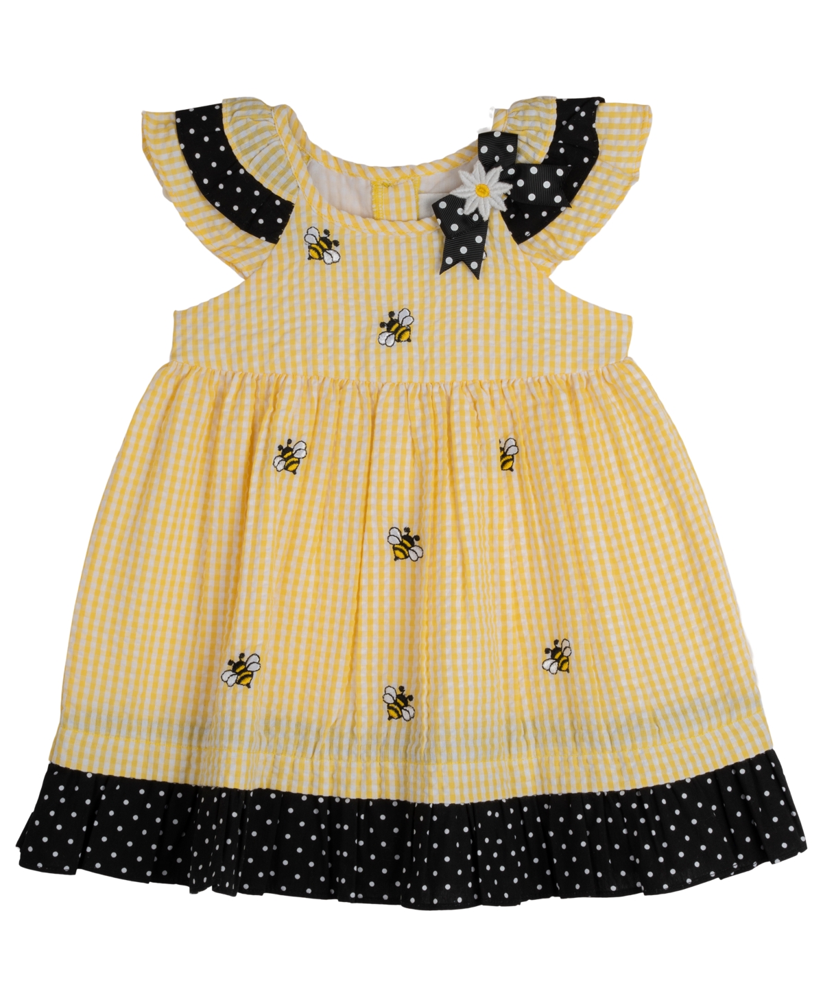 Shop Rare Editions Baby Girls Bumble Bee Seersucker Dress With Diaper Cover In Yellow