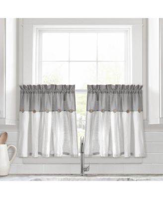 Linen Button Kitchen Tier Window Curtain Panels