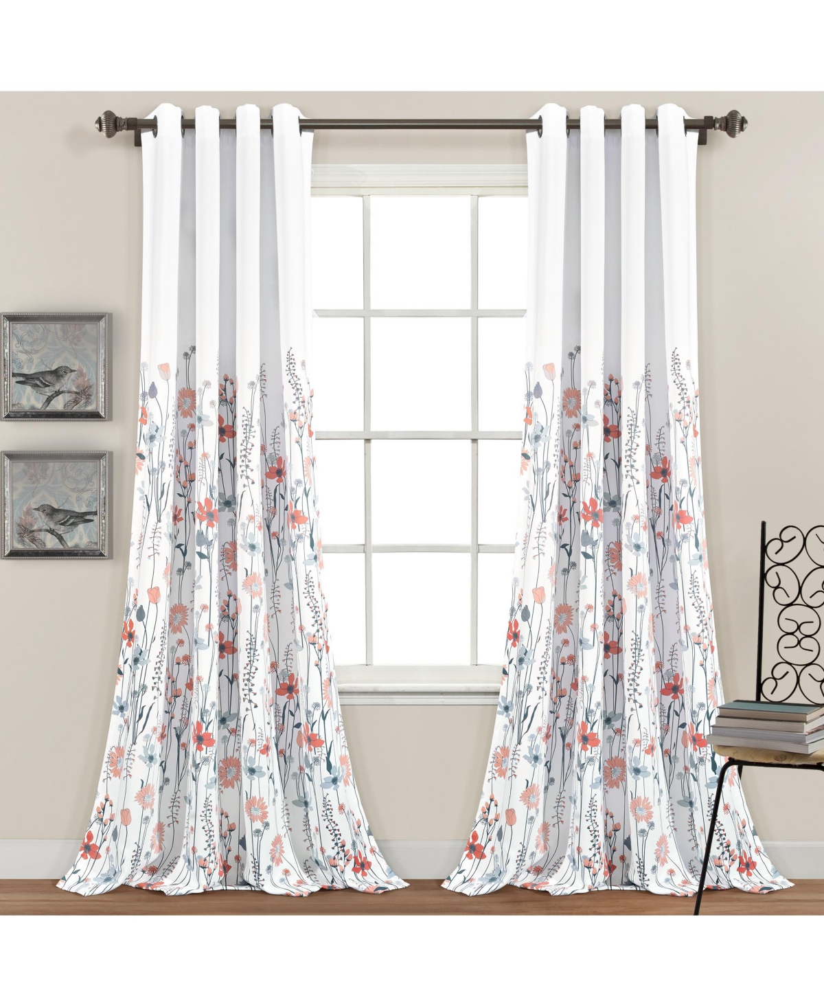 Clarissa Floral Light Filtering Window Curtain Panels