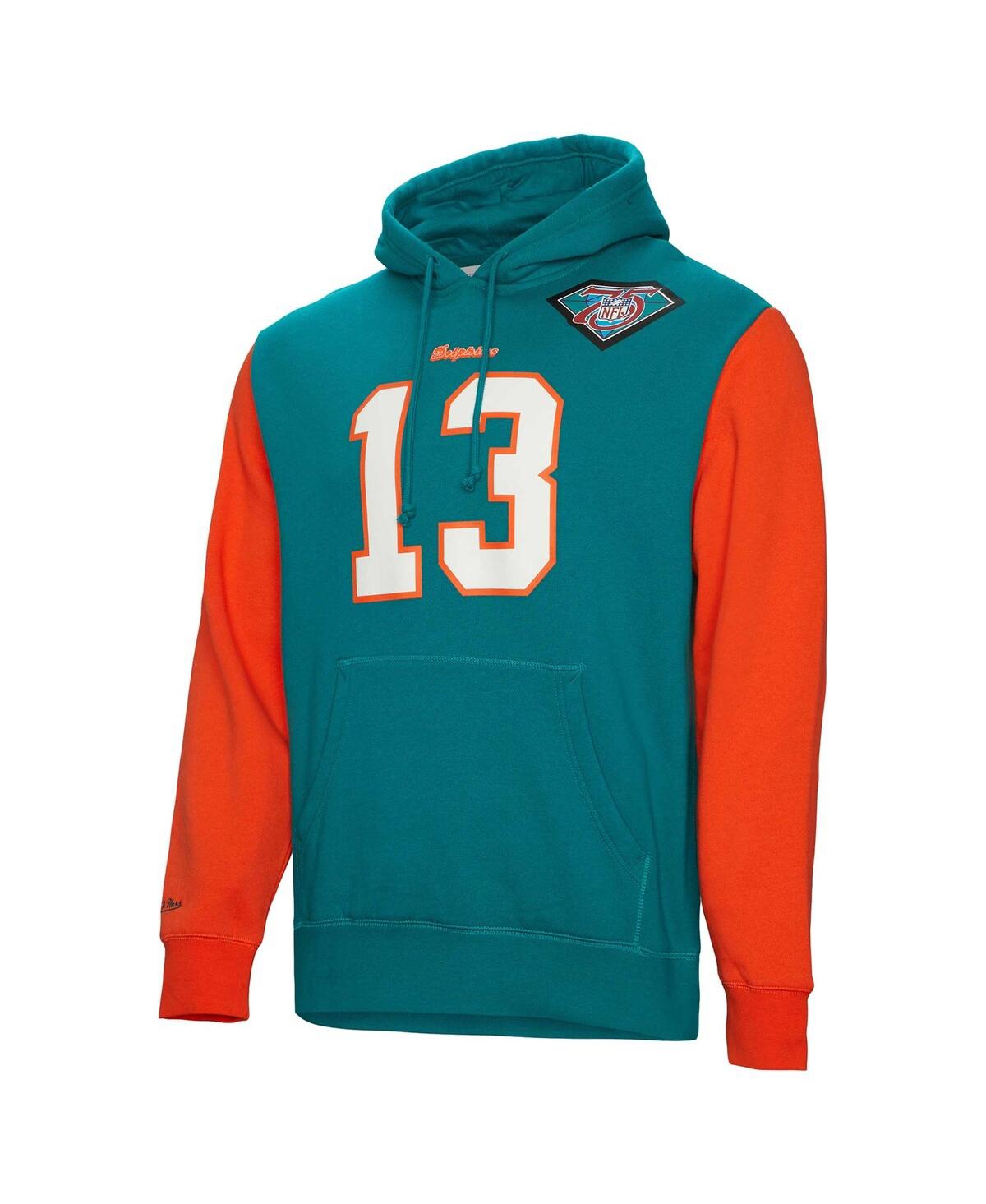 Men's Mitchell & Ness Dan MarinoMiami Dolphins Retired Player Name and Number Pullover Hoodie - Aqua