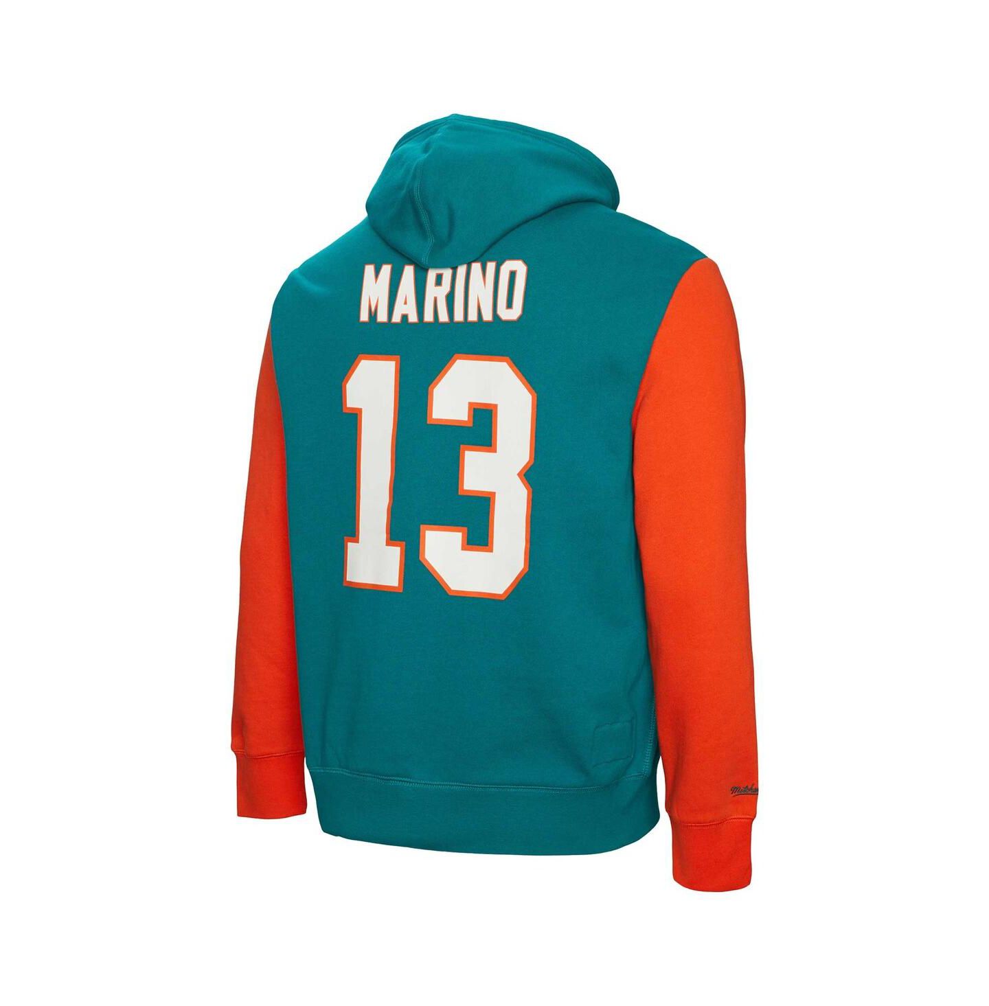 Мужское худи Mitchell & Ness Dan Marino Aqua Miami Dolphins Retired Player Name and Number Pullover — фото 3