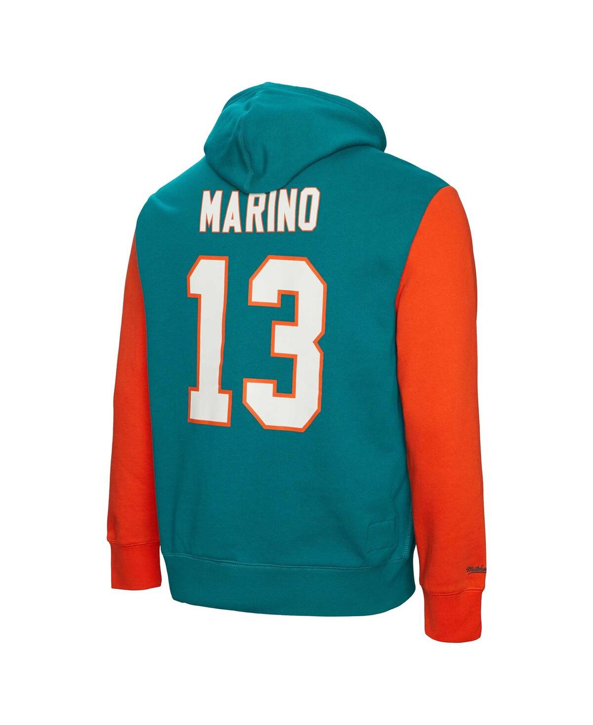 Men's Mitchell & Ness Dan MarinoMiami Dolphins Retired Player Name and Number Pullover Hoodie - Aqua