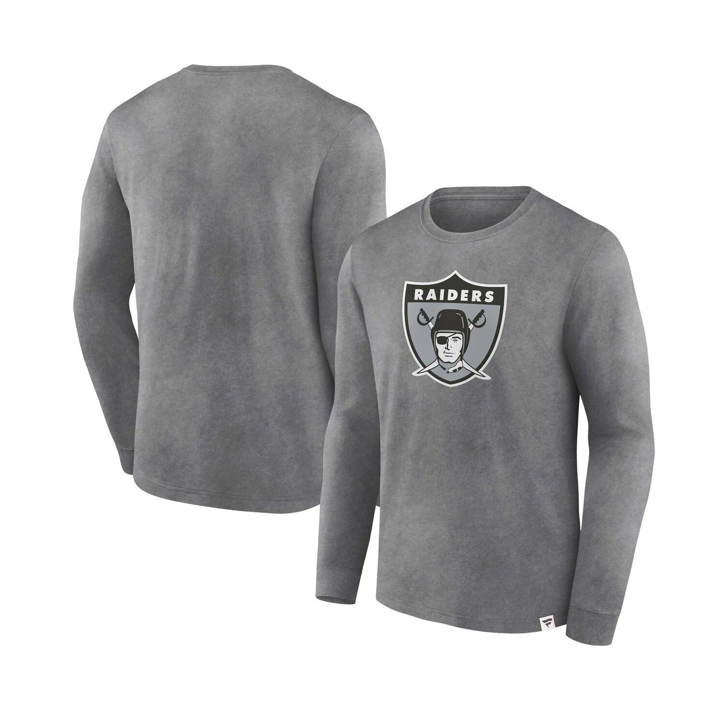 Men's Heather Charcoal Distressed Las Vegas Raiders Washed Primary Long Sleeve T-shirt