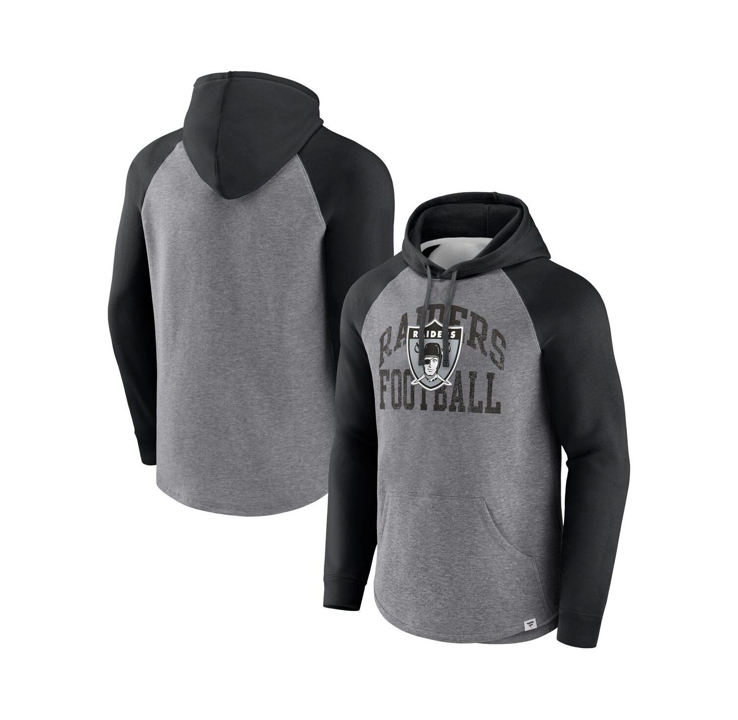 Men's Heather Gray Distressed Las Vegas Raiders Favorite Arch Raglan Pullover Hoodie