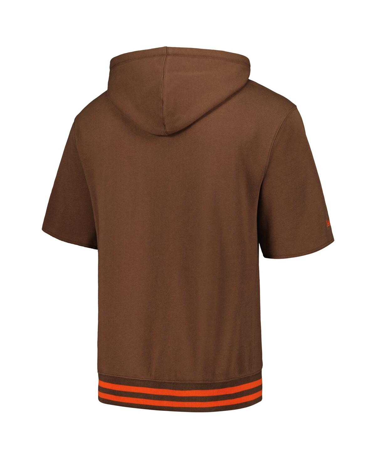 Men's Mitchell & NessCleveland Browns Pre-Game Short Sleeve Pullover Hoodie - Brown