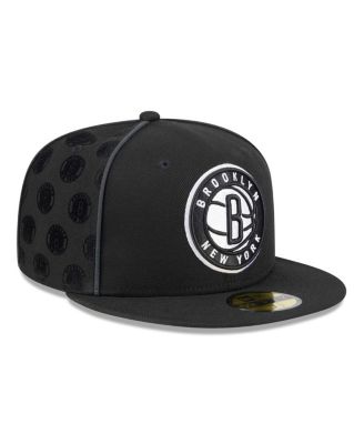 Men's Black Brooklyn Nets Piped & Flocked 59Fifty Fitted Hat