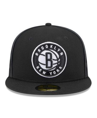 Men's Black Brooklyn Nets Piped & Flocked 59Fifty Fitted Hat