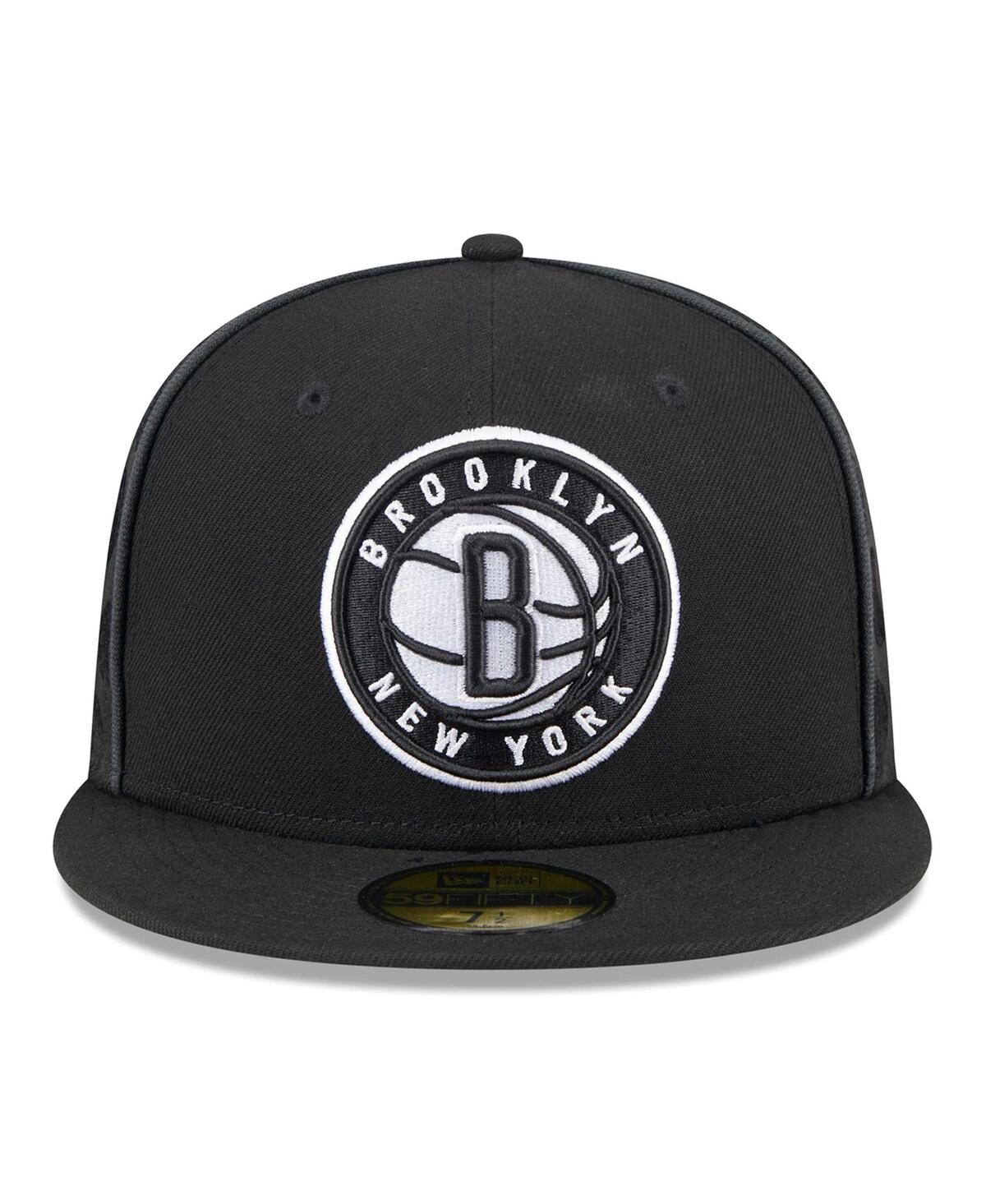 Men's New EraBrooklyn Nets Piped & Flocked 59Fifty Fitted Hat - Black